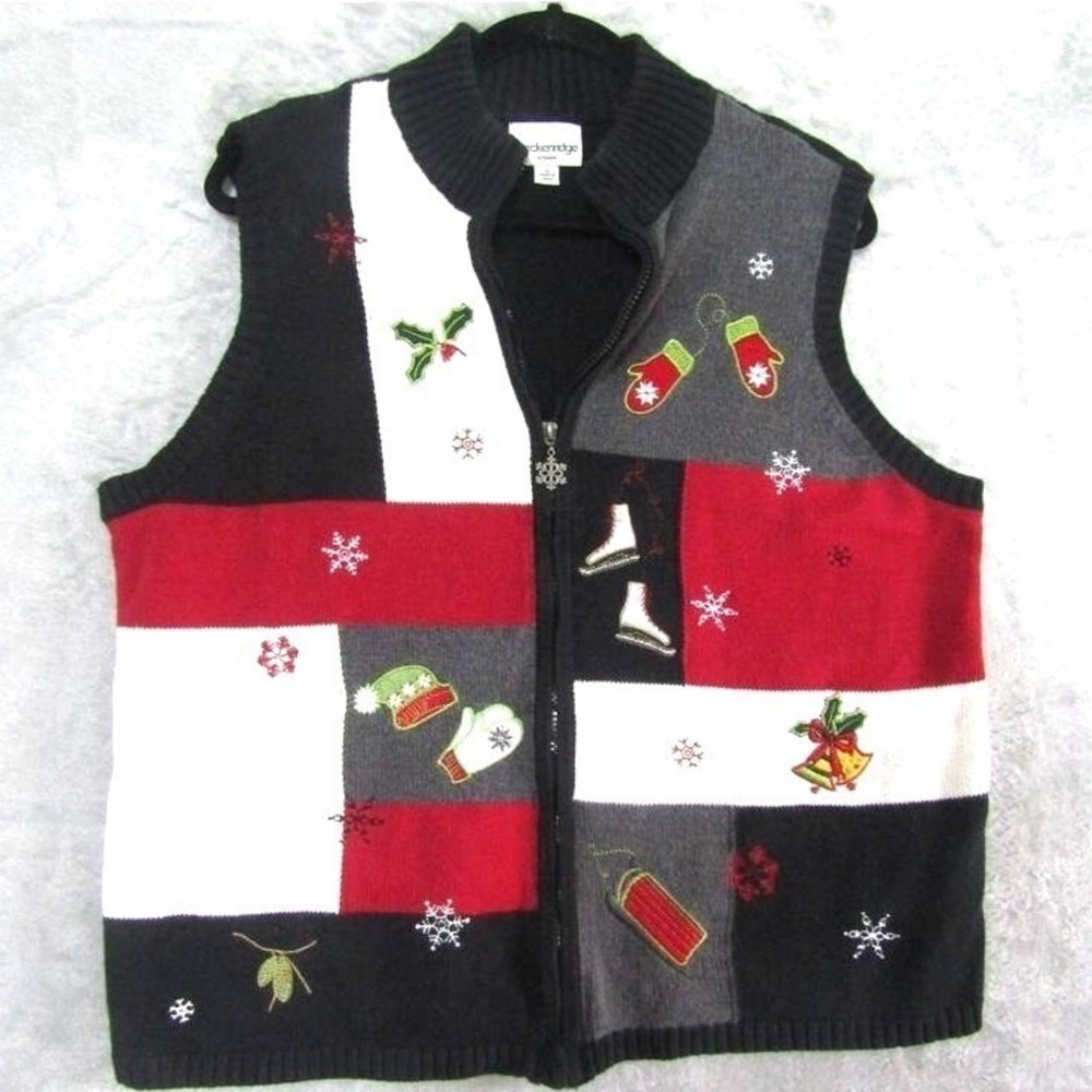 Breckenridge Woman 1X Holiday Vest Patchwork Embroidered Winter Christmas Fall